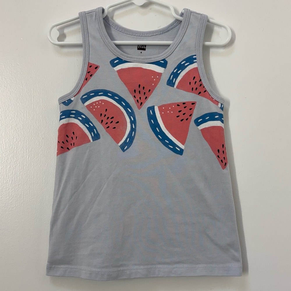 Tea Collection Light Blue Watermelon Print Tank Top Cotton Girl Size 4T
